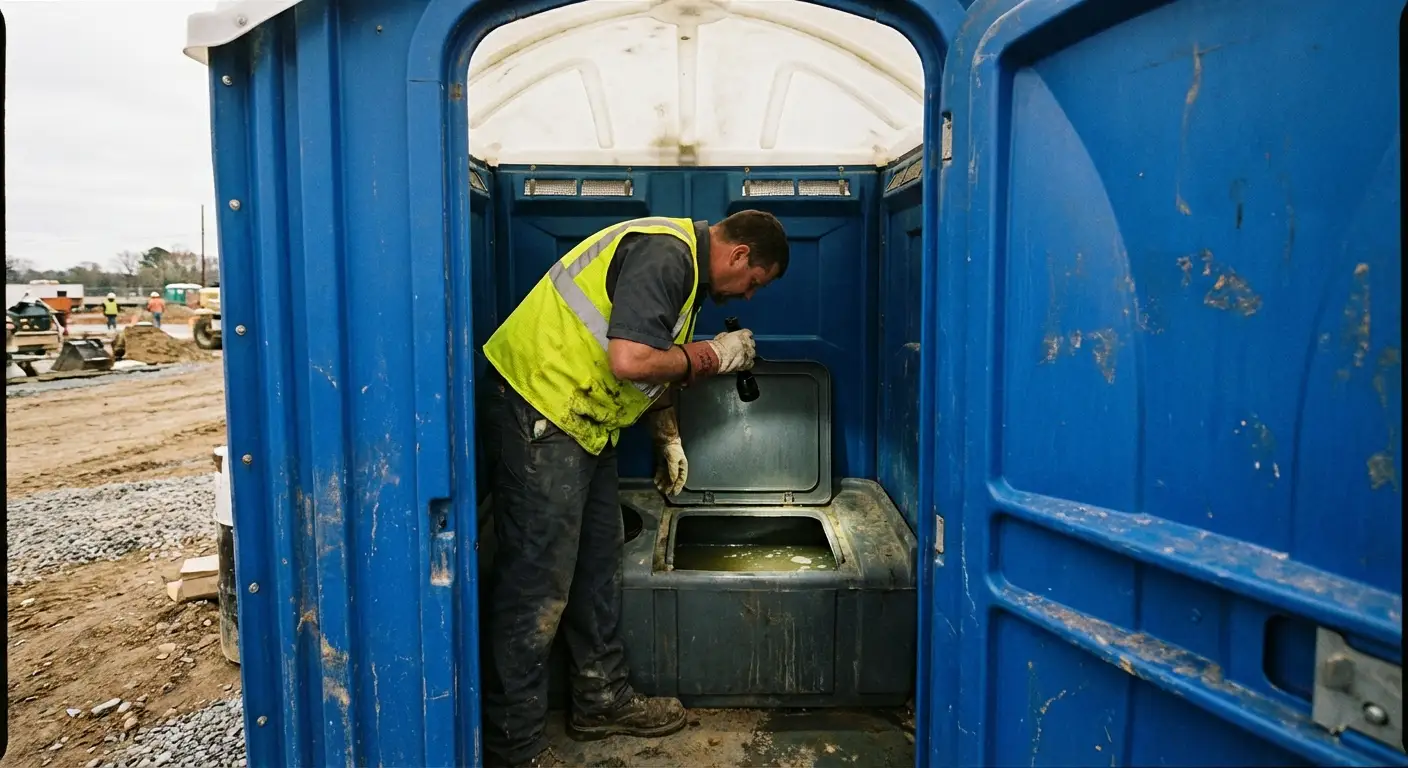Technician inspecting waste tank levels in Ann Arbor, MI