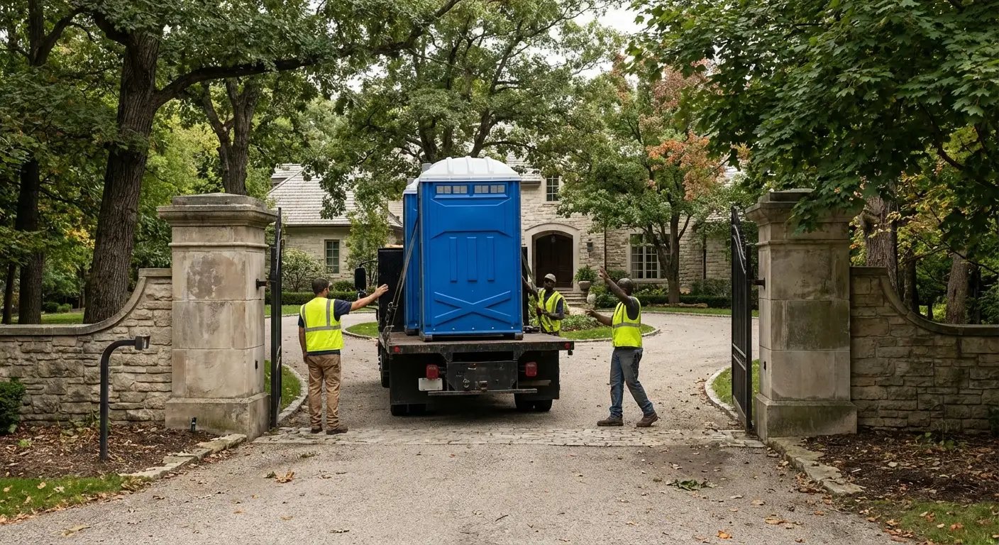 Tree Town Sanitation team navigating a complex delivery site in Ann Arbor